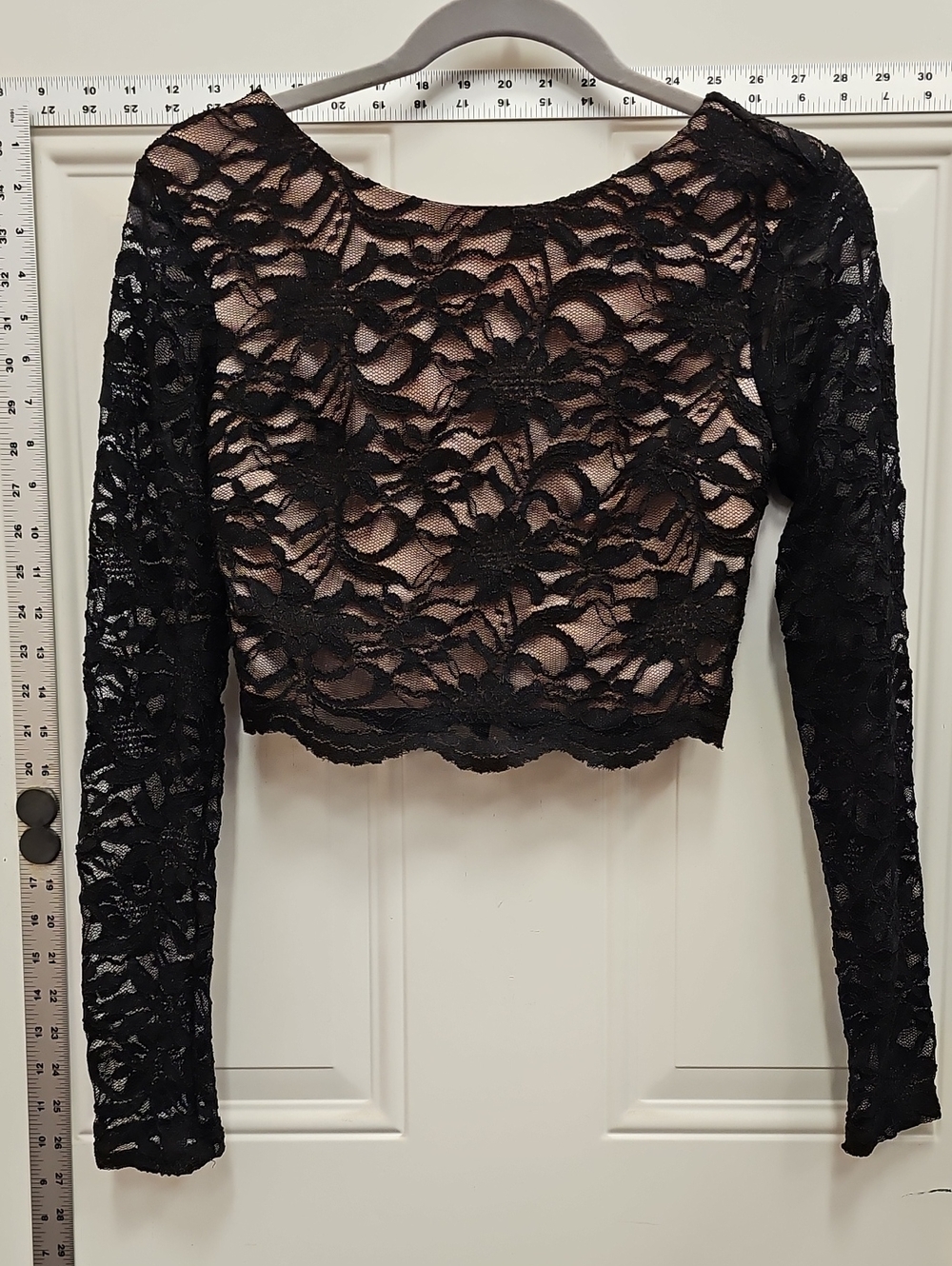 City Studio Black Floral Lace Long-Sleeve Crop Top